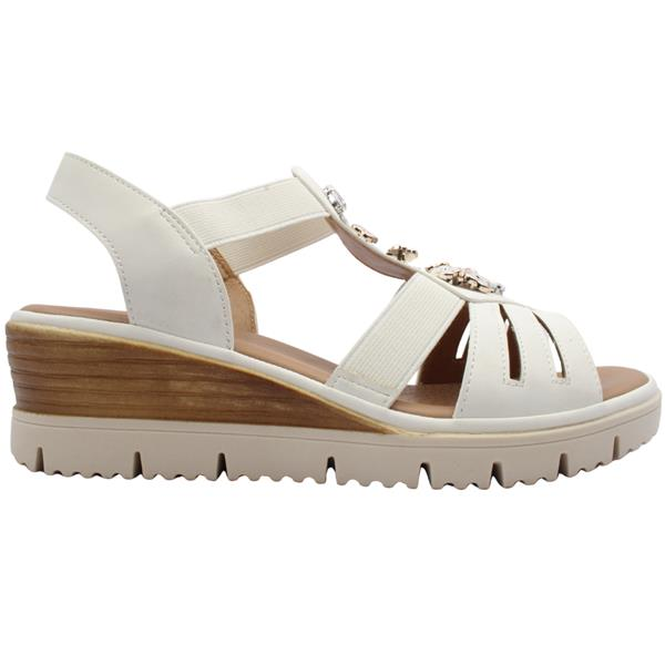 Susst White Dolly 26 Floral Detail Elastic Strap Wedge Sandals