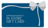 Blue gift card with a white bow on a white background