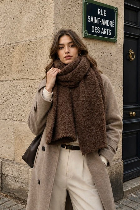 Phanie Mode Teddy Bouclé Wool Blend Scarf E-09429AH B - Brown