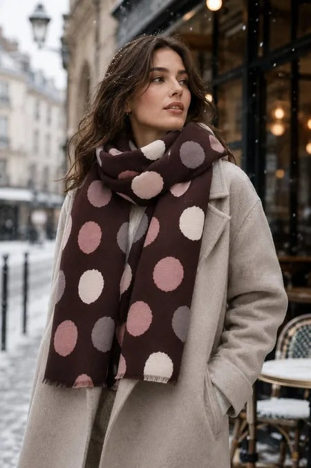 Phanie Mode Large Polka Dot Wool Blend Scarf E-68010AH BR - Burgundy