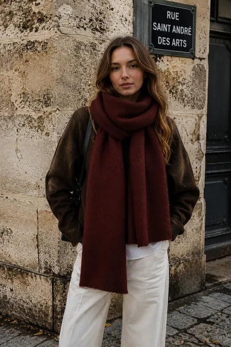 Phanie Mode Wool Blend Oversized Warm Plain Scarf E-68052AH - Burgundy