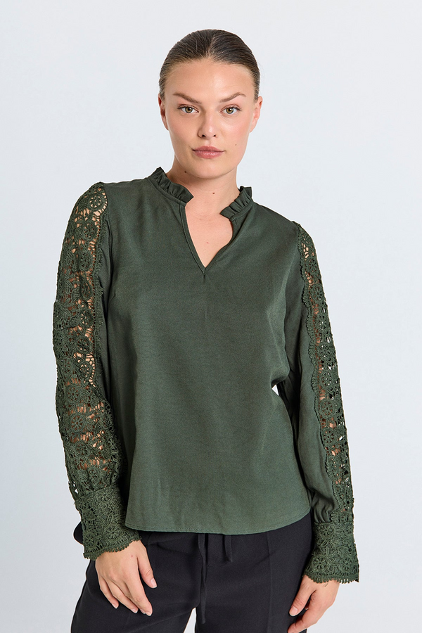 Freequent FQESSA Blouse 205567 - Long Sleeve Blouse with Lace Details