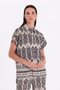 Freequent JONY Shirt Beige and Black Patterned Short Sleeve 208019