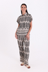 Freequent JONY Pants Beige and Black Patterned Wide Leg 208020