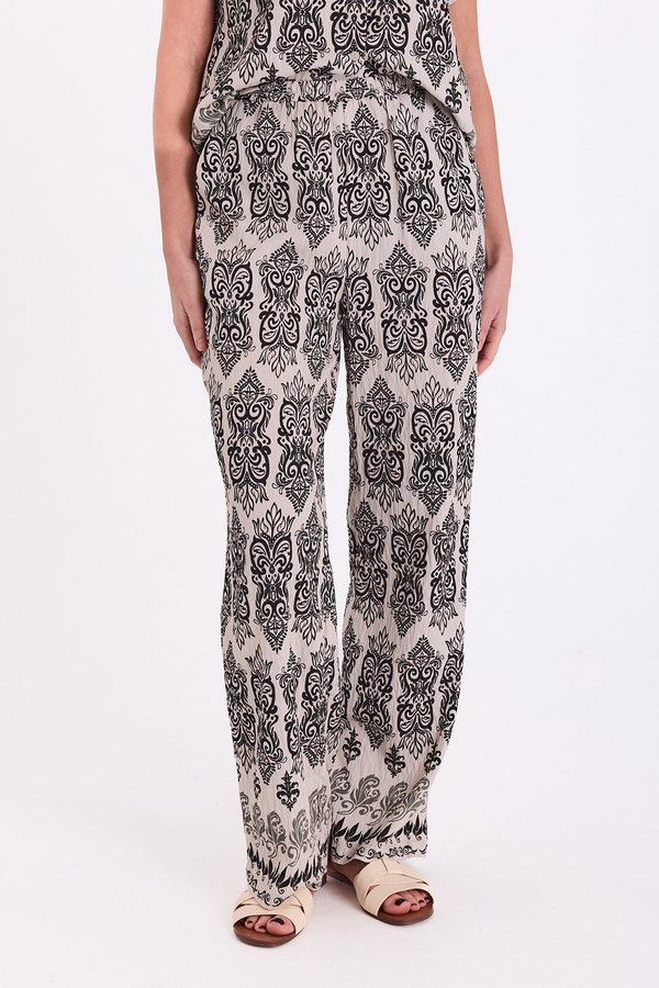 Freequent JONY Pants Beige and Black Patterned Wide Leg 208020