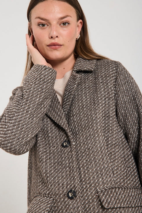 FreeQuent Nadim Women’s Textured Long Jacket – Tweed Look, Straight Fit 206584