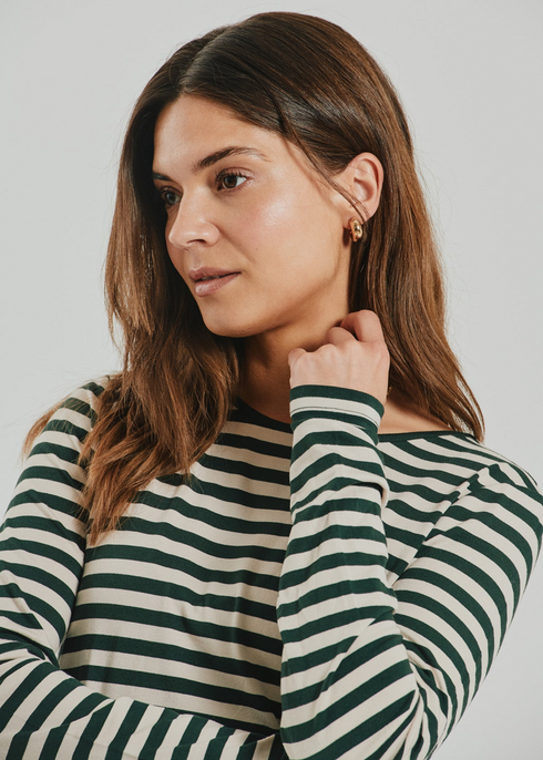 Freequent FQLIANA Striped Long-Sleeve Top 207833 Deep Forest Green and Moonbeam