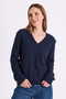 Freequent FQDODO Navy Organic Cotton V-Neck Patterned Pullover 207400