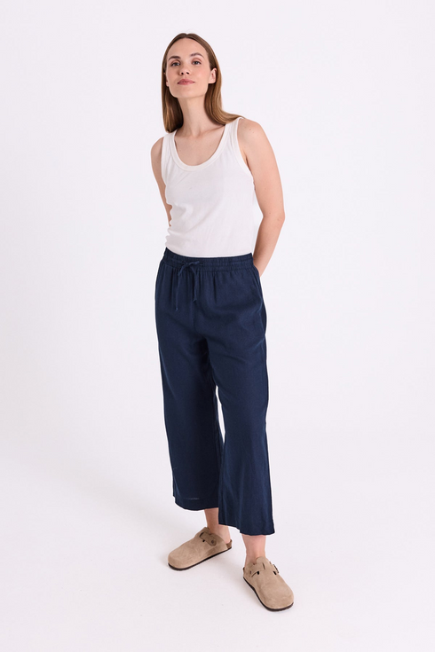 Freequent FQLAVA 7/8 Linen Pants Navy Blazer Elasticated Drawstring Waist
