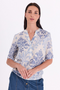 Freequent VESPA Blouse Chambray Blue and Star Off-White V-Neck 207904