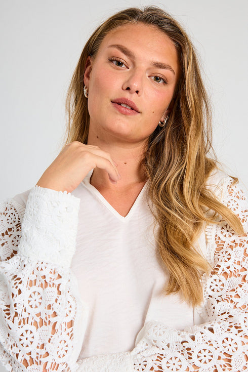 Freequent FQESSA Blouse 205567 - Long Sleeve Blouse with Lace Details