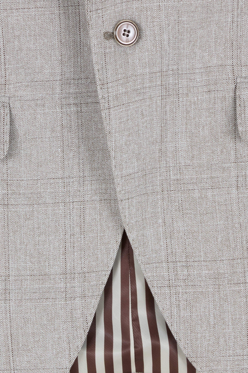 Travis by Benetti Eiffel Three-Piece Stone with a Subtle Check Super Slim Fit Suit