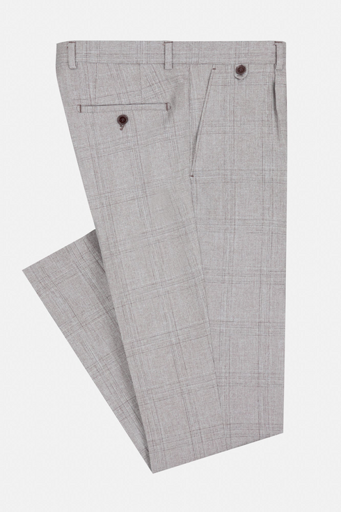 Travis by Benetti Eiffel Three-Piece Stone with a Subtle Check Super Slim Fit Suit