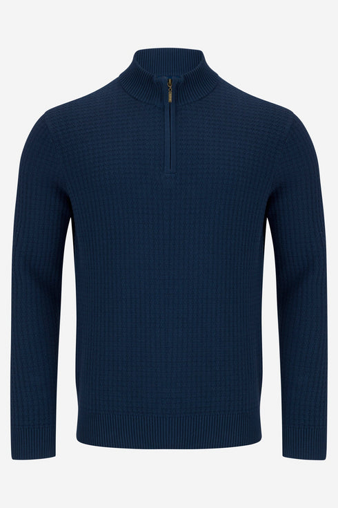 Benetti Ellis Indigo Qtr Zip Cotton Knit Jumper