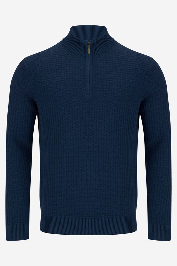 Benetti Ellis Indigo Qtr Zip Cotton Knit Jumper