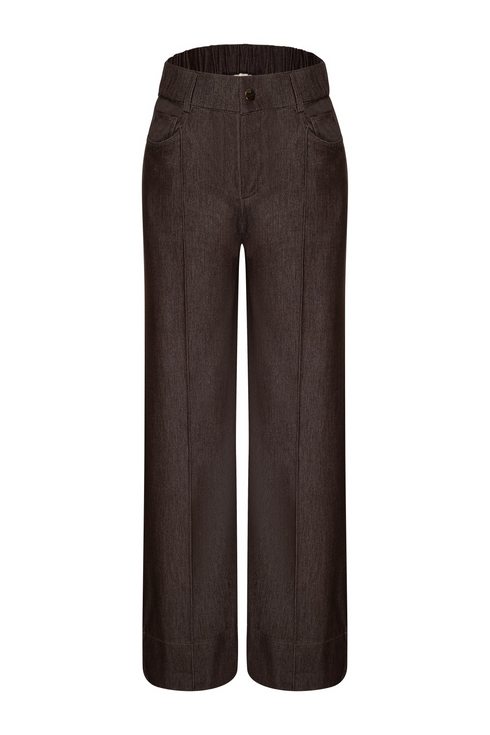 Kimara Fenne Wide Leg Seamed Denim Trousers FENNE - Brown