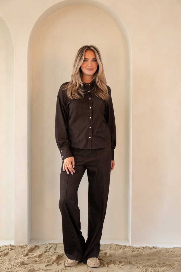 Kimara Fenne Wide Leg Seamed Denim Trousers FENNE - Brown