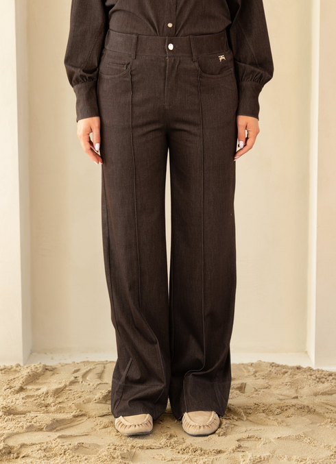Kimara Fenne Wide Leg Seamed Denim Trousers FENNE - Brown