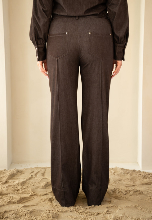 Kimara Fenne Wide Leg Seamed Denim Trousers FENNE - Brown
