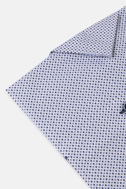 Benetti Menswear Finn Blue Short Sleeve Geometric Print Cotton Shirt