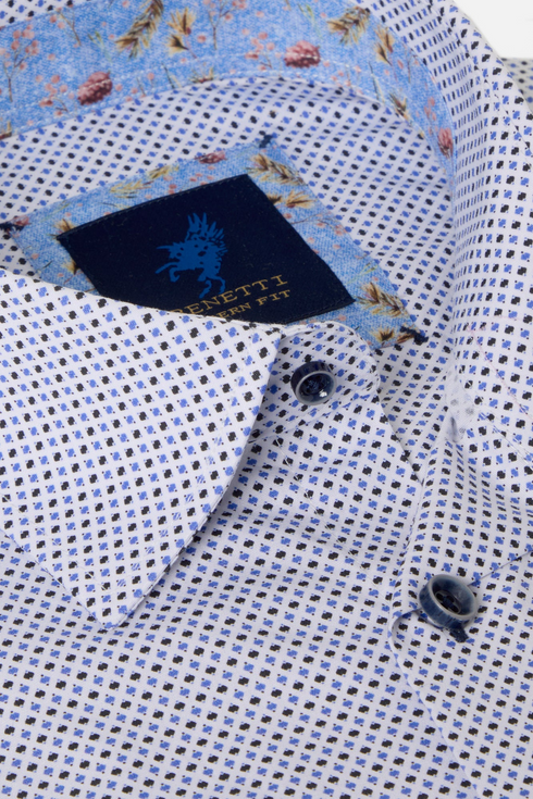 Benetti Menswear Finn Blue Short Sleeve Geometric Print Cotton Shirt
