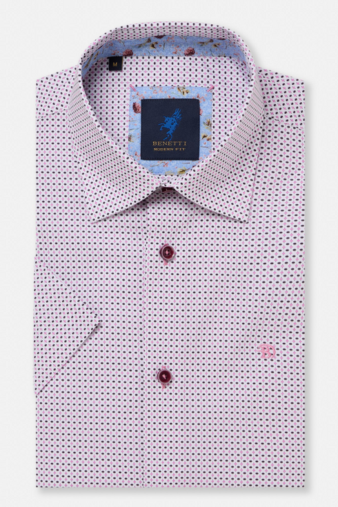 Benetti Menswear Finn Pink Short Sleeve Geometric Print Cotton Shirt