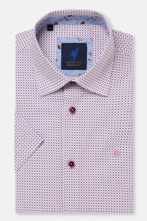 Benetti Menswear Finn Pink Short Sleeve Geometric Print Cotton Shirt