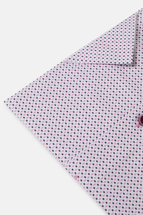 Benetti Menswear Finn Pink Short Sleeve Geometric Print Cotton Shirt