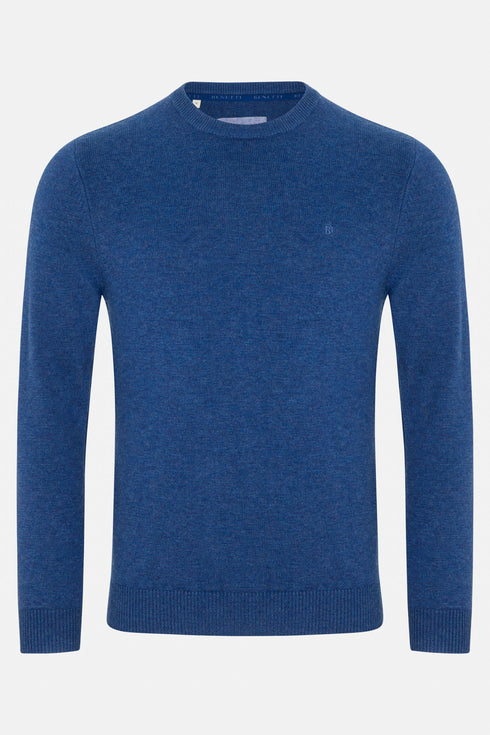 Benetti Franco Indigo Blue Crew Neck Knit Sweater