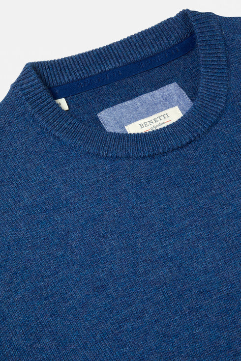 Benetti Franco Indigo Blue Crew Neck Knit Sweater