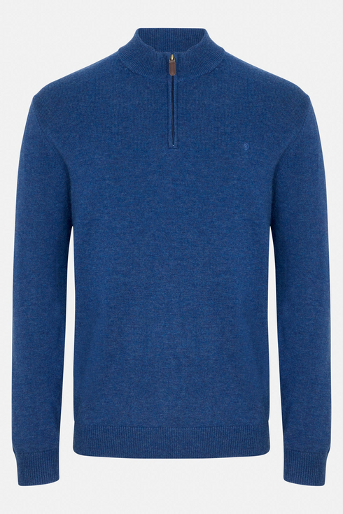 Benetti Franco Indigo Blue Quater-Zip Knit Sweater