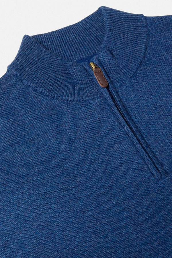 Benetti Franco Indigo Blue Quater-Zip Knit Sweater