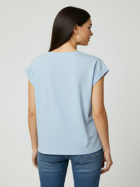 Freequent Womens Blue Bell FQ VIVA Organic Cotton V-Detail Pocket T-Shirt 208305