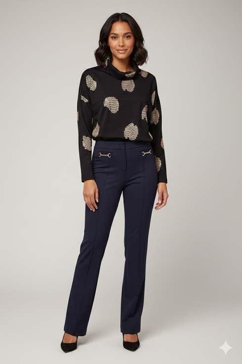 Robell Joella Snaffle Detail Kickflare Trousers 82cm – Navy – 53641 60012