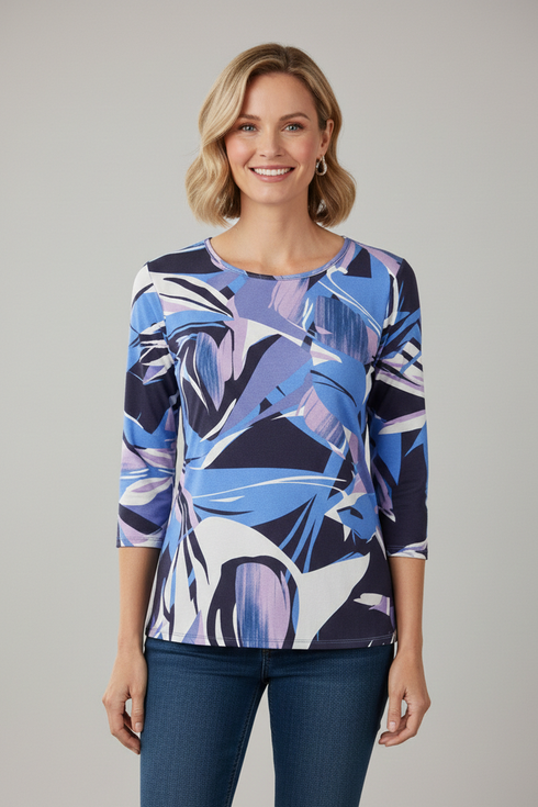 Sunday Royal Blue Animal Print Top with Elasticated Hem – 6048 6510 670