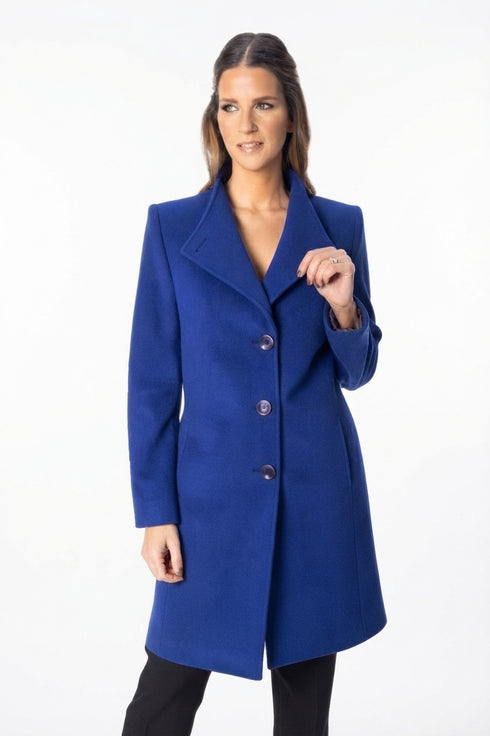 Christina Felix V-Neckline Wool Blend Coat with Lapels Royal Blue 596-4490-25
