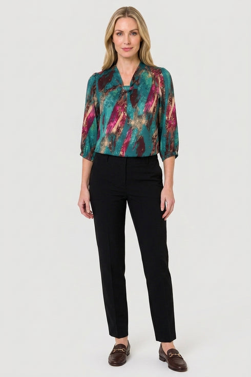 Via Veneto V81 Sandy Occasionwear Top with Neck Detail in Chocolate, Green, Pink and Purple
