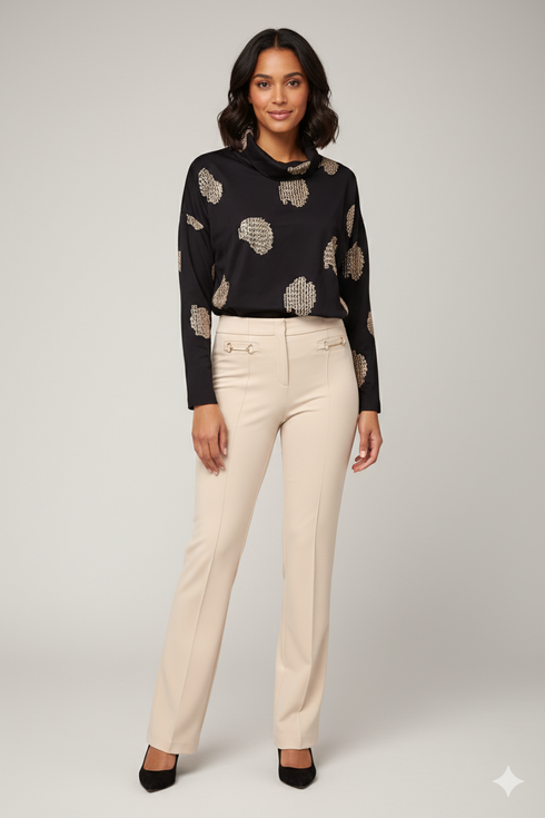 Robell Joella Snaffle Detail Kickflare Trousers in Cream 82cm – 53641-60012-11
