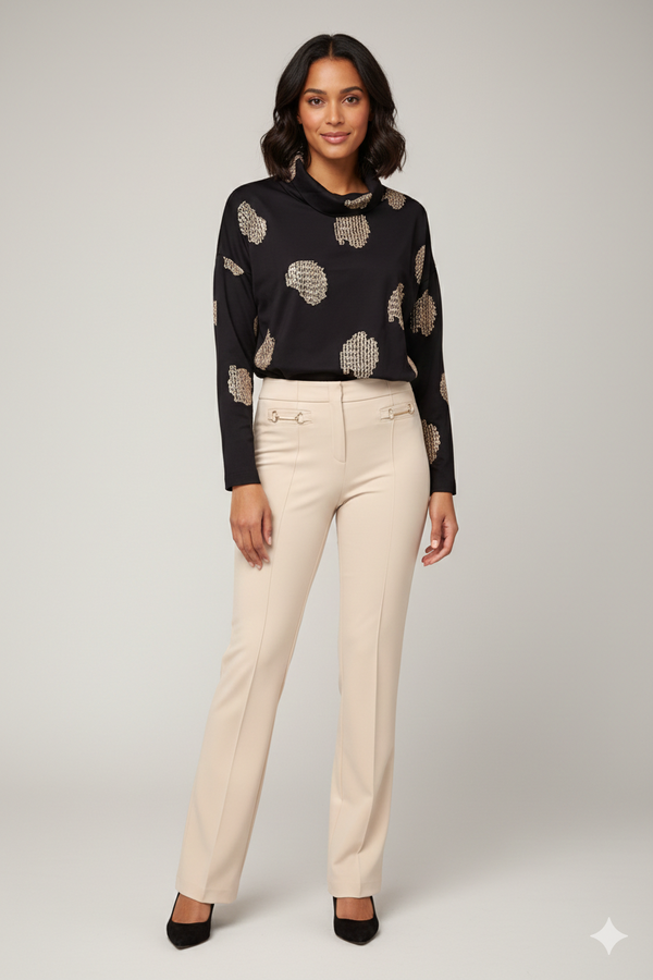 Robell Joella Snaffle Detail Kickflare Trousers in Cream 82cm – 53641-60012-11