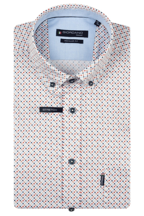 Giordano Mens Short Sleeve Satin Print Shirt 30 Dark Red 616017