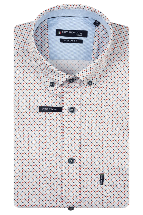 Giordano Mens Short Sleeve Satin Print Shirt 30 Dark Red 616017