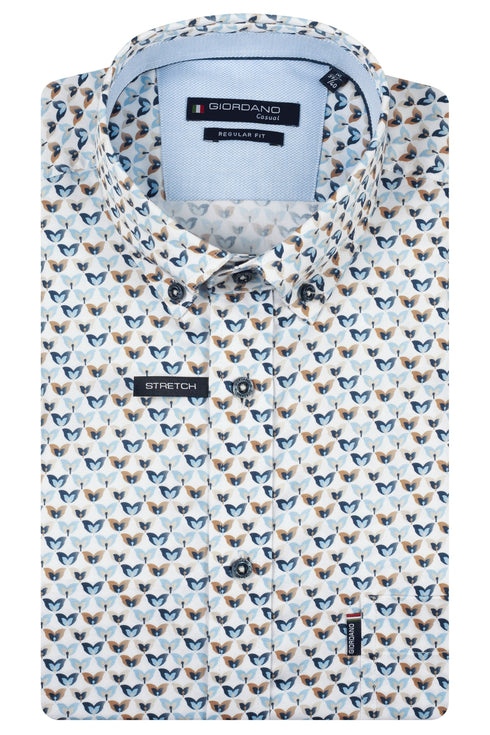Giordano Mens League Short Sleeve Satin Flower Print Shirt 60 Navy 616036