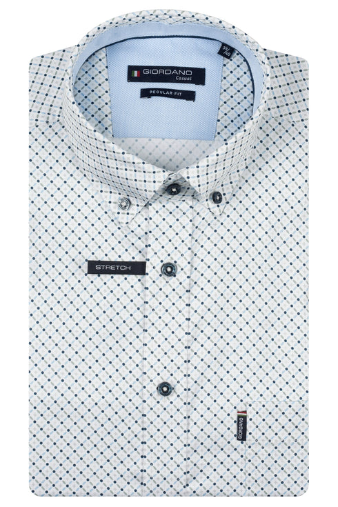 Giordano Mens Short Sleeve Satin Print Shirt 70 Green 616017