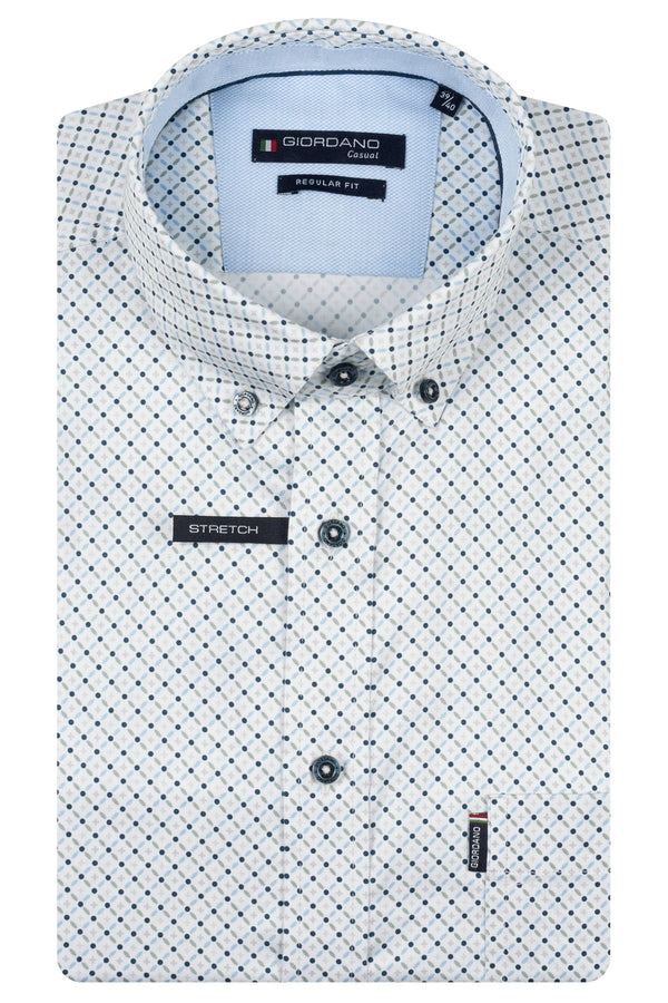 Giordano Mens Short Sleeve Satin Print Shirt 70 Green 616017