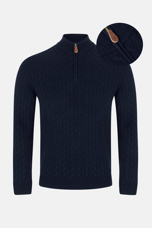Benetti Grant Navy Cable Knit Quater-Zip Sweater