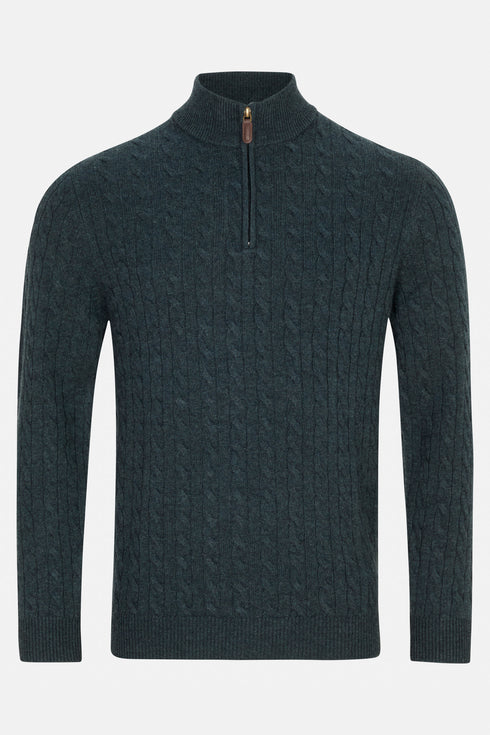 Benetti Grant Teal Cable Knit Quarter-Zip Sweater