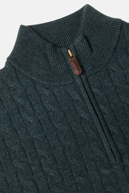 Benetti Grant Teal Cable Knit Quarter-Zip Sweater