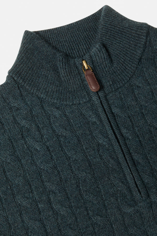 Benetti Grant Teal Cable Knit Quarter-Zip Sweater