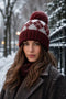 Phanie Mode Argyle Diamond Jacquard Wool Blend Pompom Beanie H-56005AH BU - Burgundy