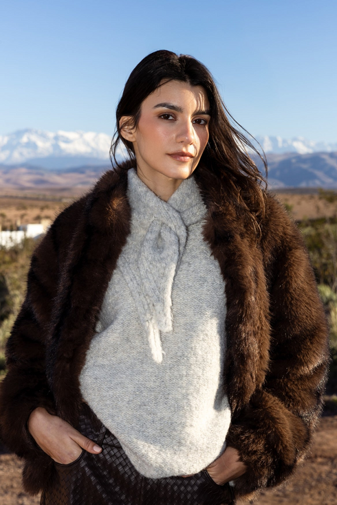 Kimara Hailey Faux Fur Cropped Jacket HAILEY - Medina Mist Brown
